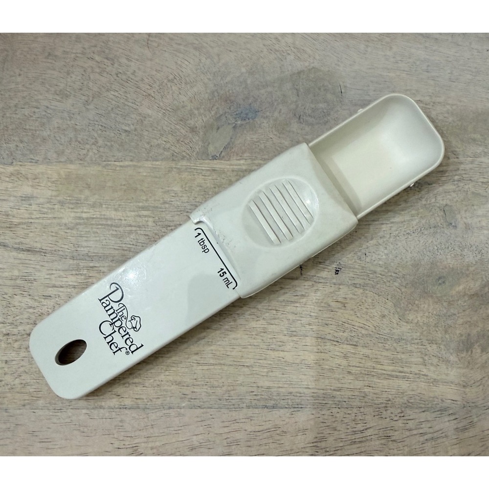 Pampered Chef Adjustable Measuring Spoon 1 tsp to 1 tbsp White Plastic USA Made